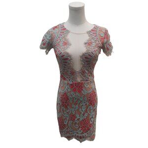 Storia Lace Plunge Neck Midi Dress
